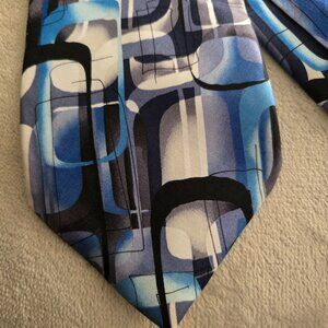 Jerry Garcia Neckwear Tie Blue Black Geometric Uncorrected Manuscript Silk